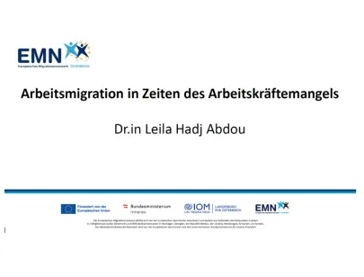 Präsentationsfolie mit dem Titel der EMN Veranstaltung "Arbeitsmigration in Zeiten des Arbeitskräftemangels"