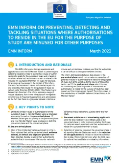 Preventing, Detecting and Tackling Situations where Authorisations to Reside in the EU for the Purpose of Study are Misused for other Purposes